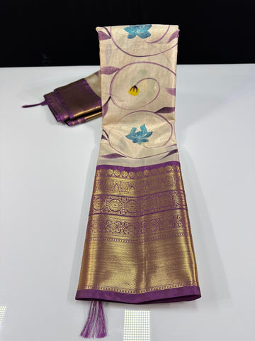 Premium Light Weight Banarasi Tissue Hand Paint Sarees