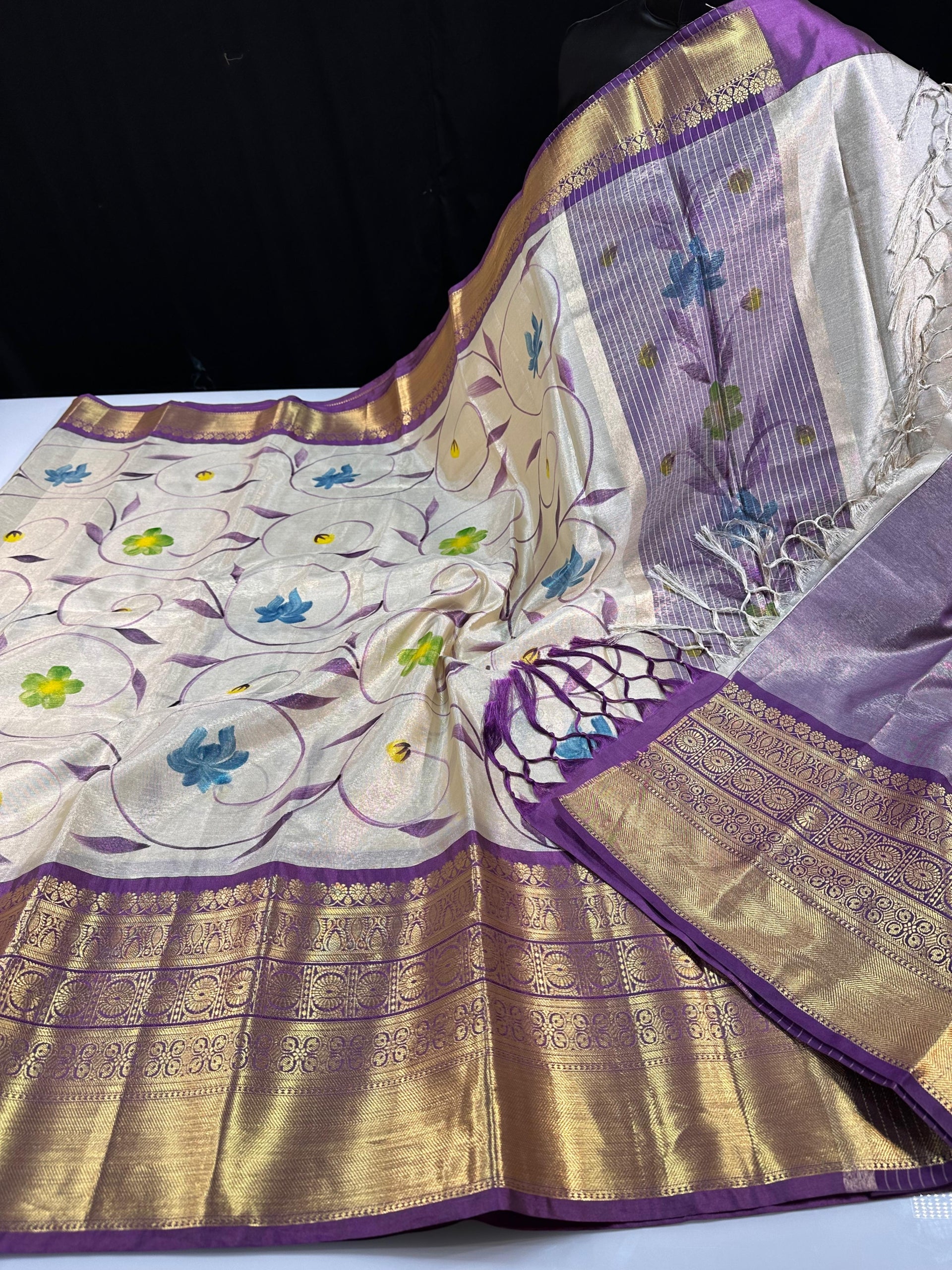 Premium Light Weight Banarasi Tissue Hand Paint Sarees