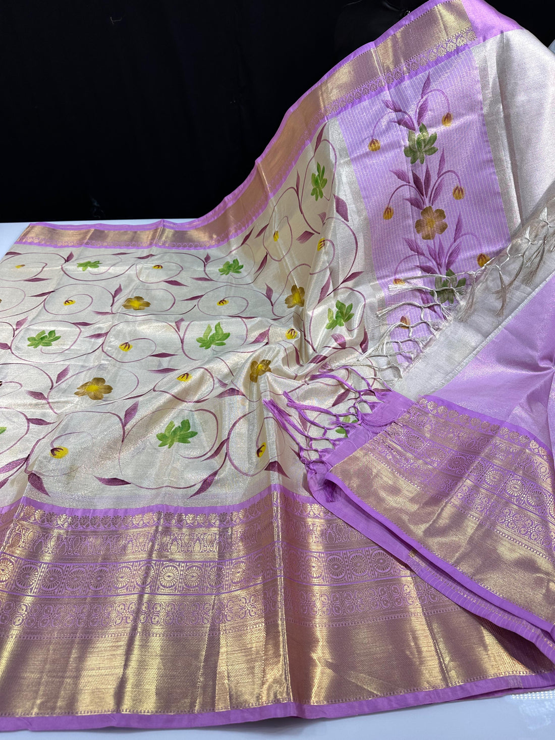 Premium Light Weight Banarasi Tissue Hand Paint Sarees