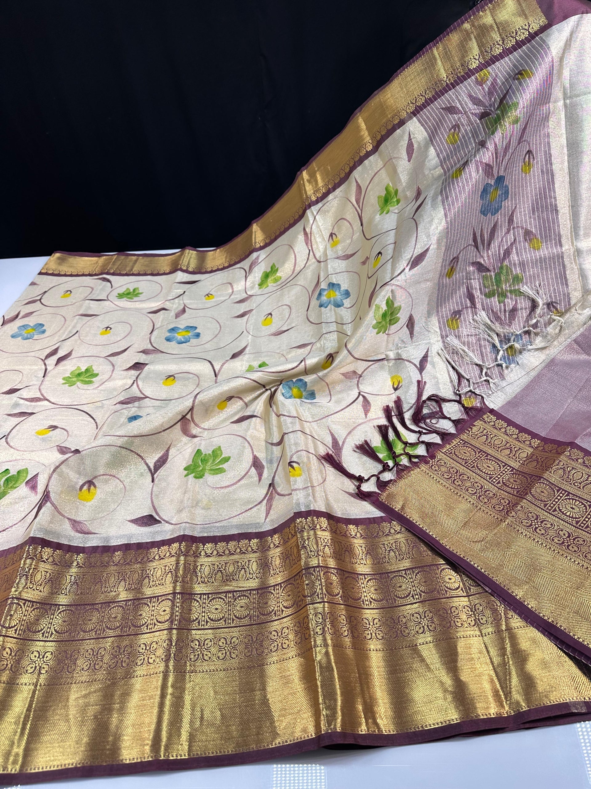 Premium Light Weight Banarasi Tissue Hand Paint Sarees