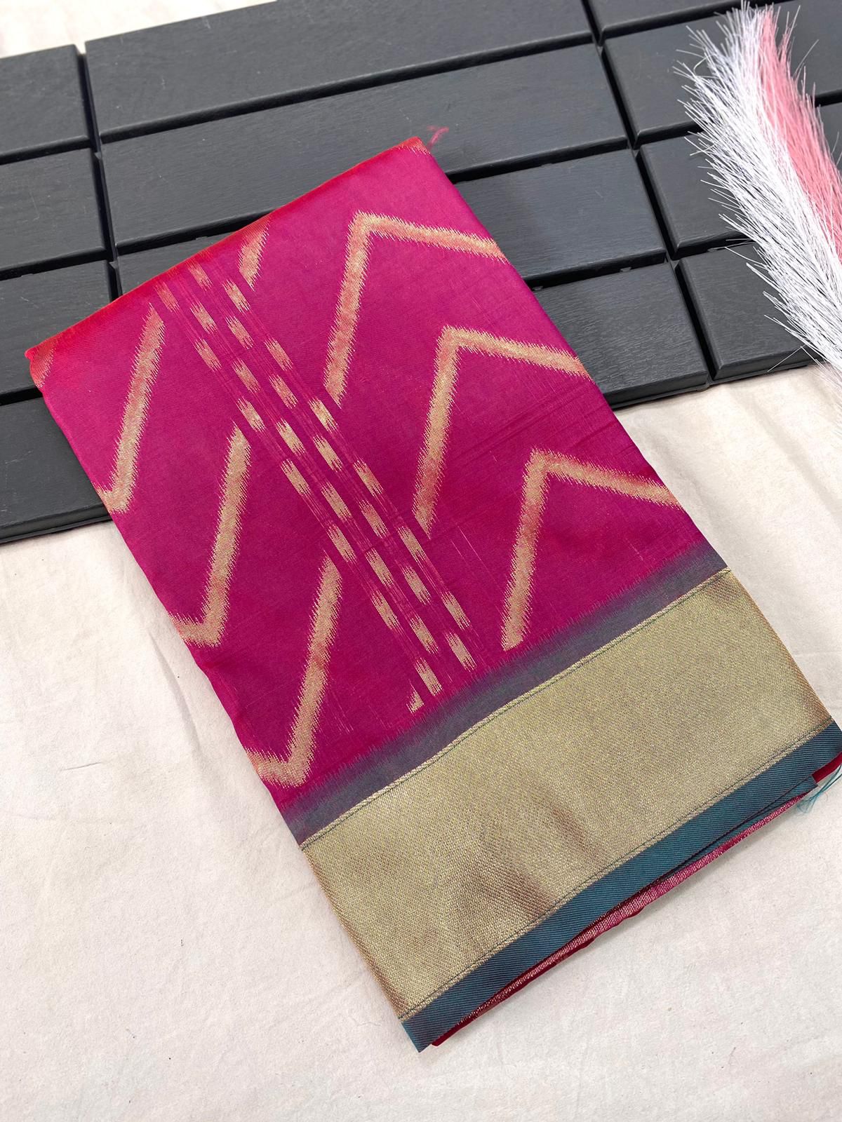 Soft Silk Saree with Viscose zig zag Design