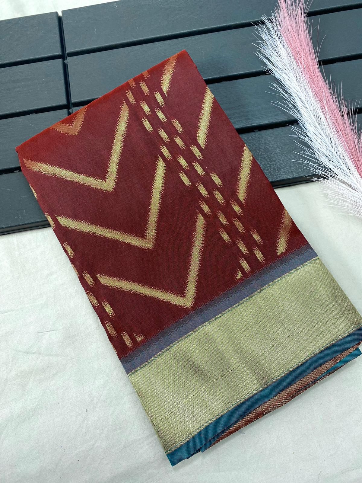 Soft Silk Saree with Viscose zig zag Design