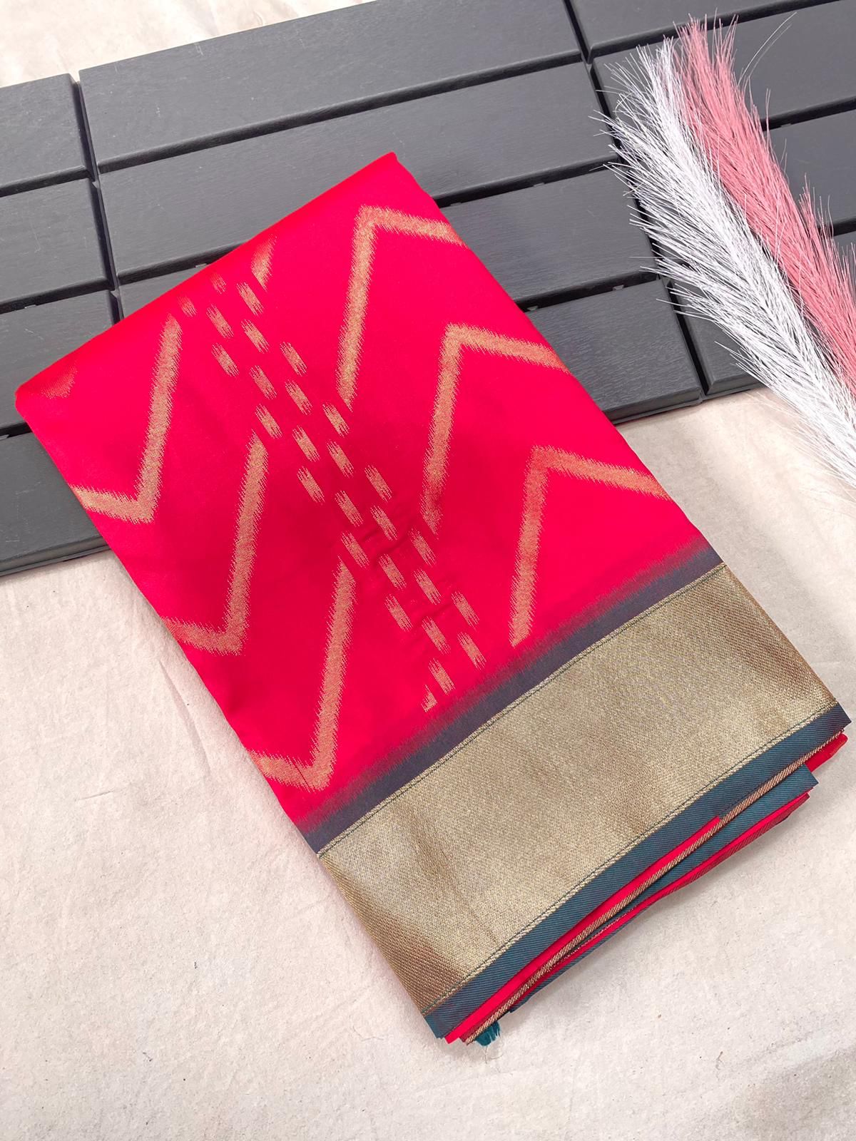 Soft Silk Saree with Viscose zig zag Design
