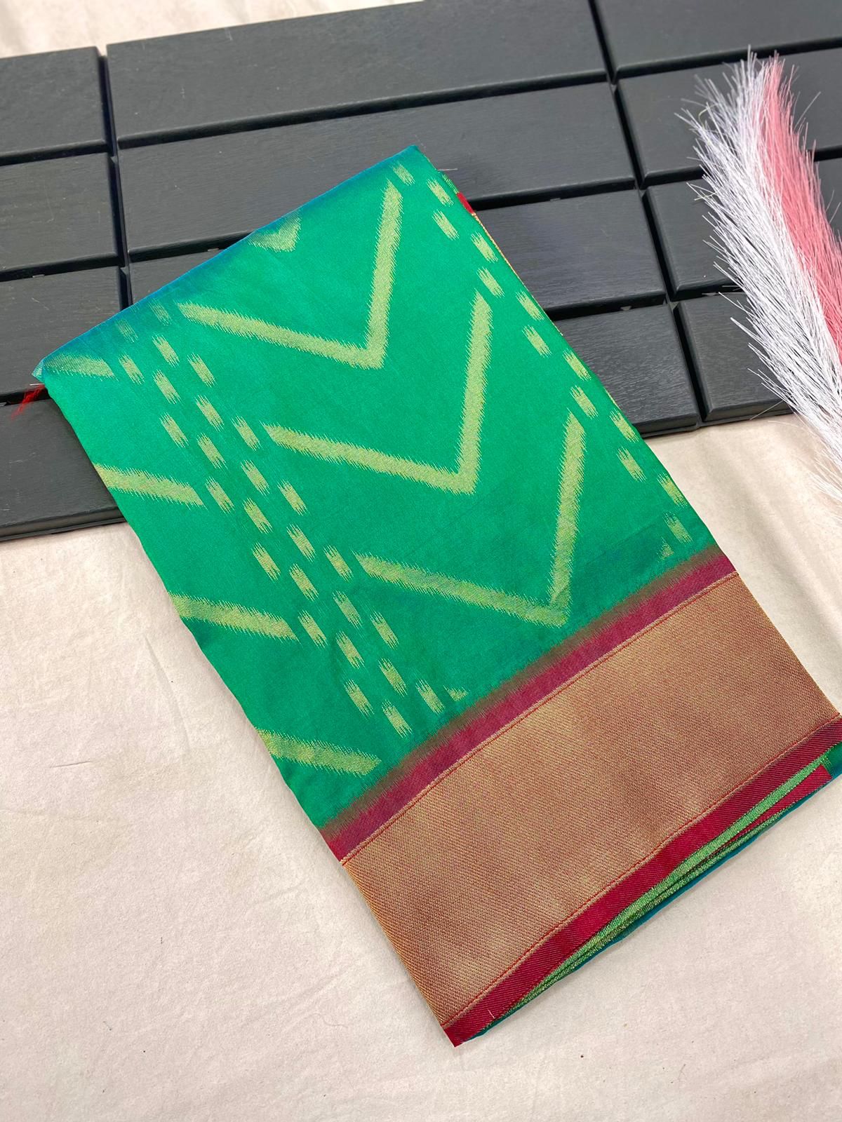 Soft Silk Saree with Viscose zig zag Design