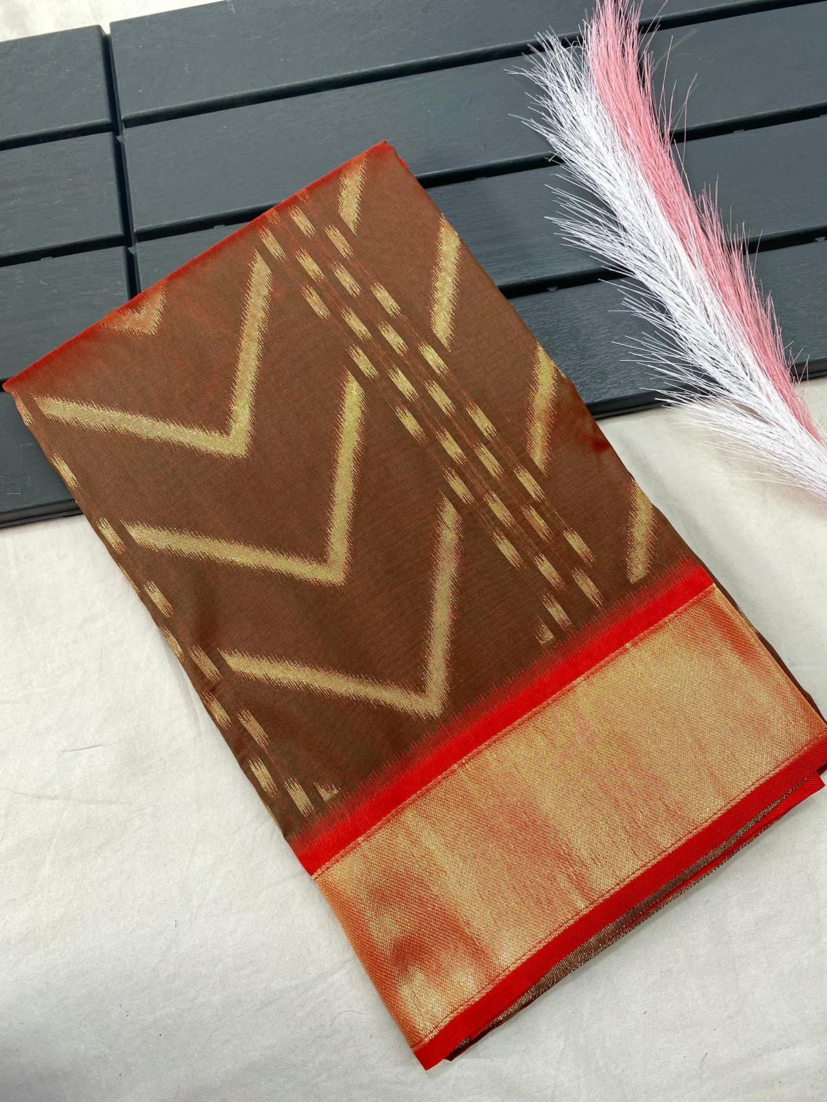 Soft Silk Saree with Viscose zig zag Design