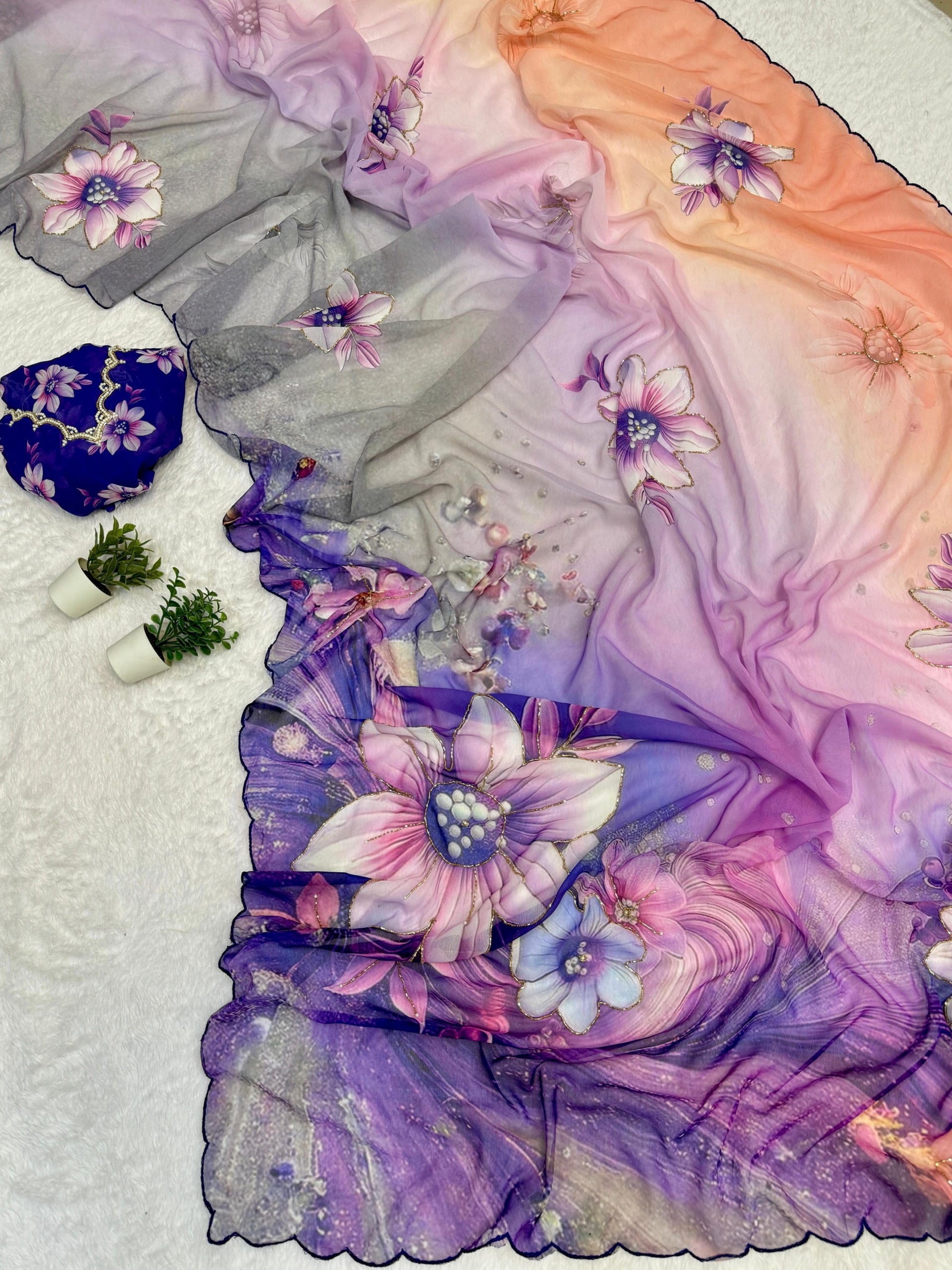 Georgette Floral Saree with Handwork