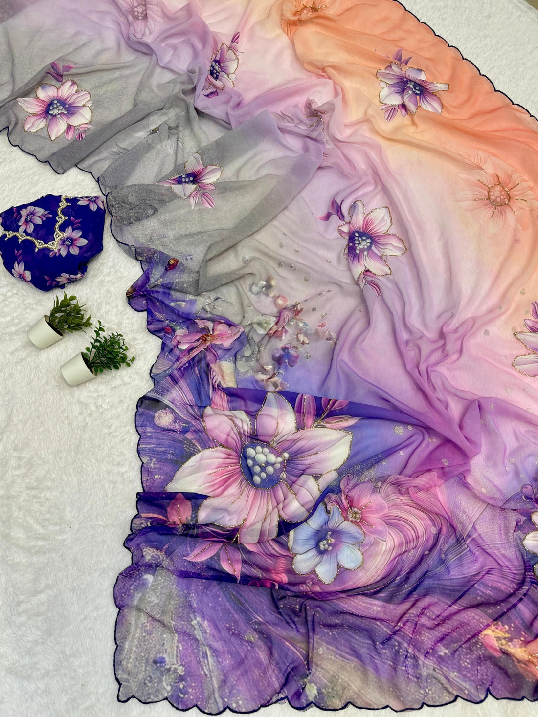 Georgette Floral Saree with Handwork