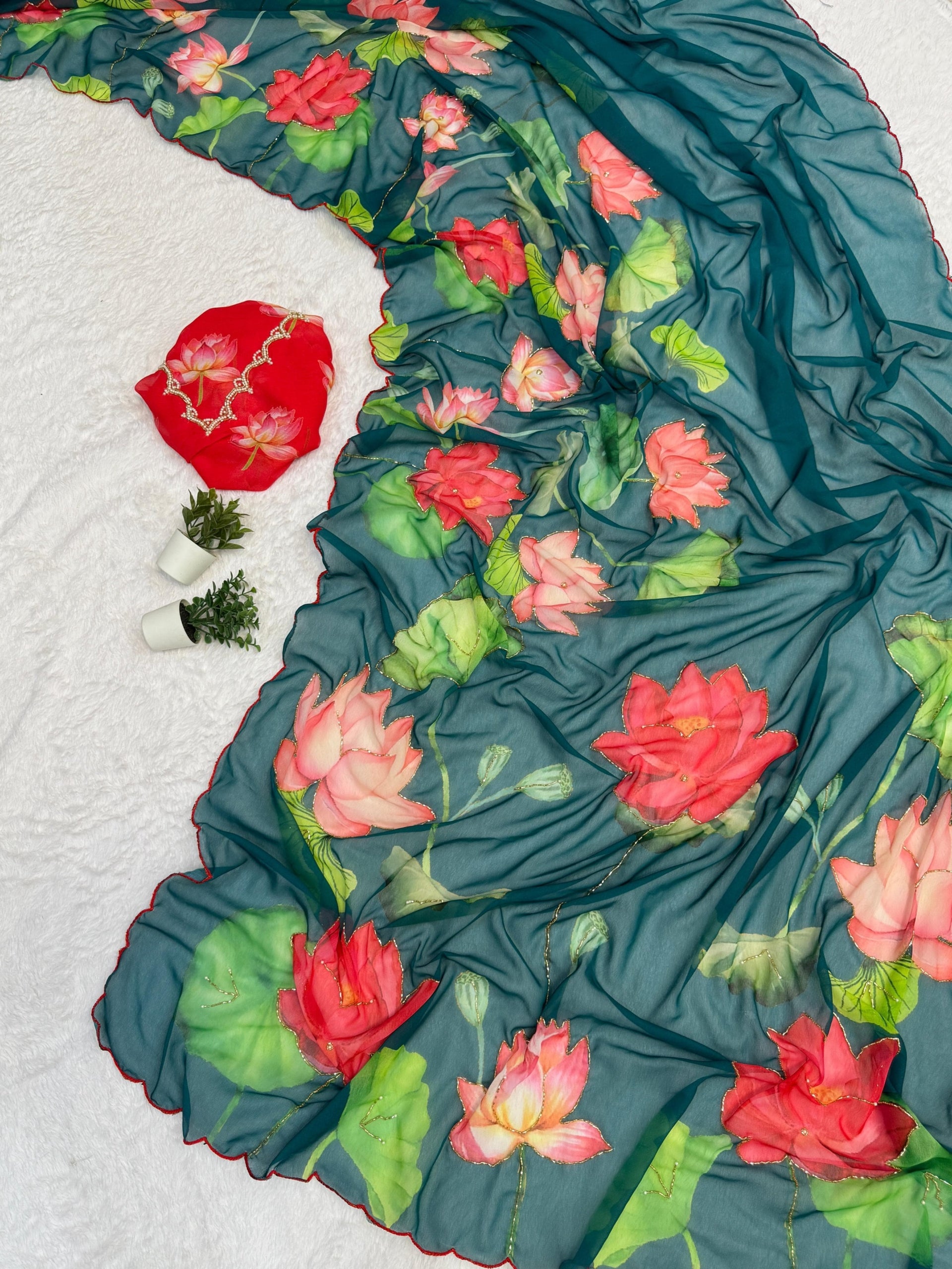 Georgette Floral Saree with Handwork