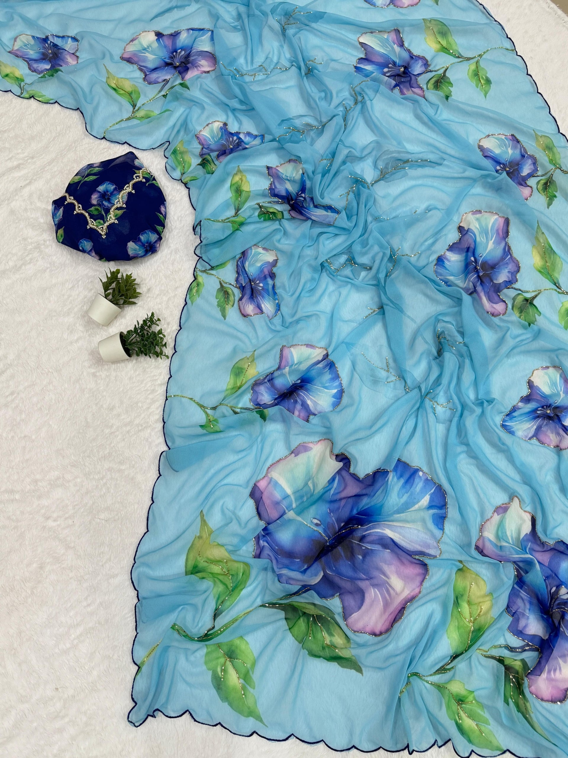 Georgette Floral Saree with Handwork