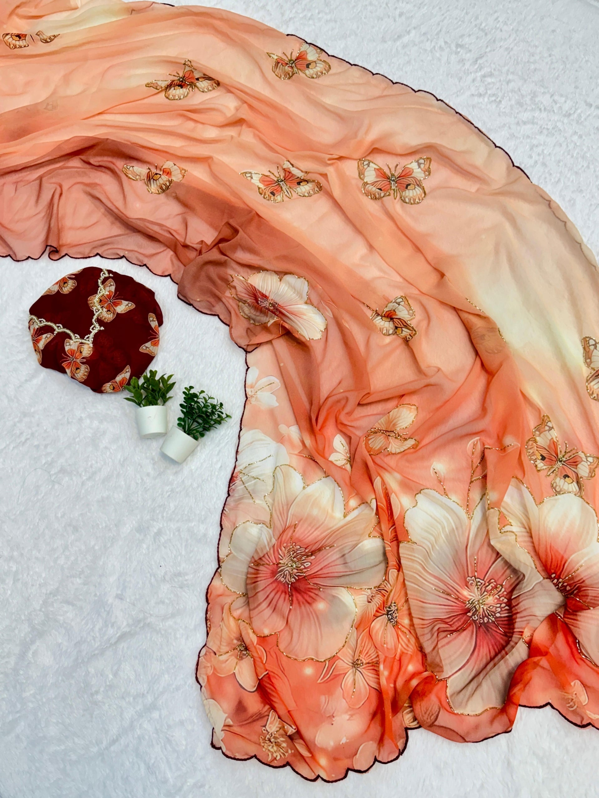 Georgette Floral Saree with Handwork