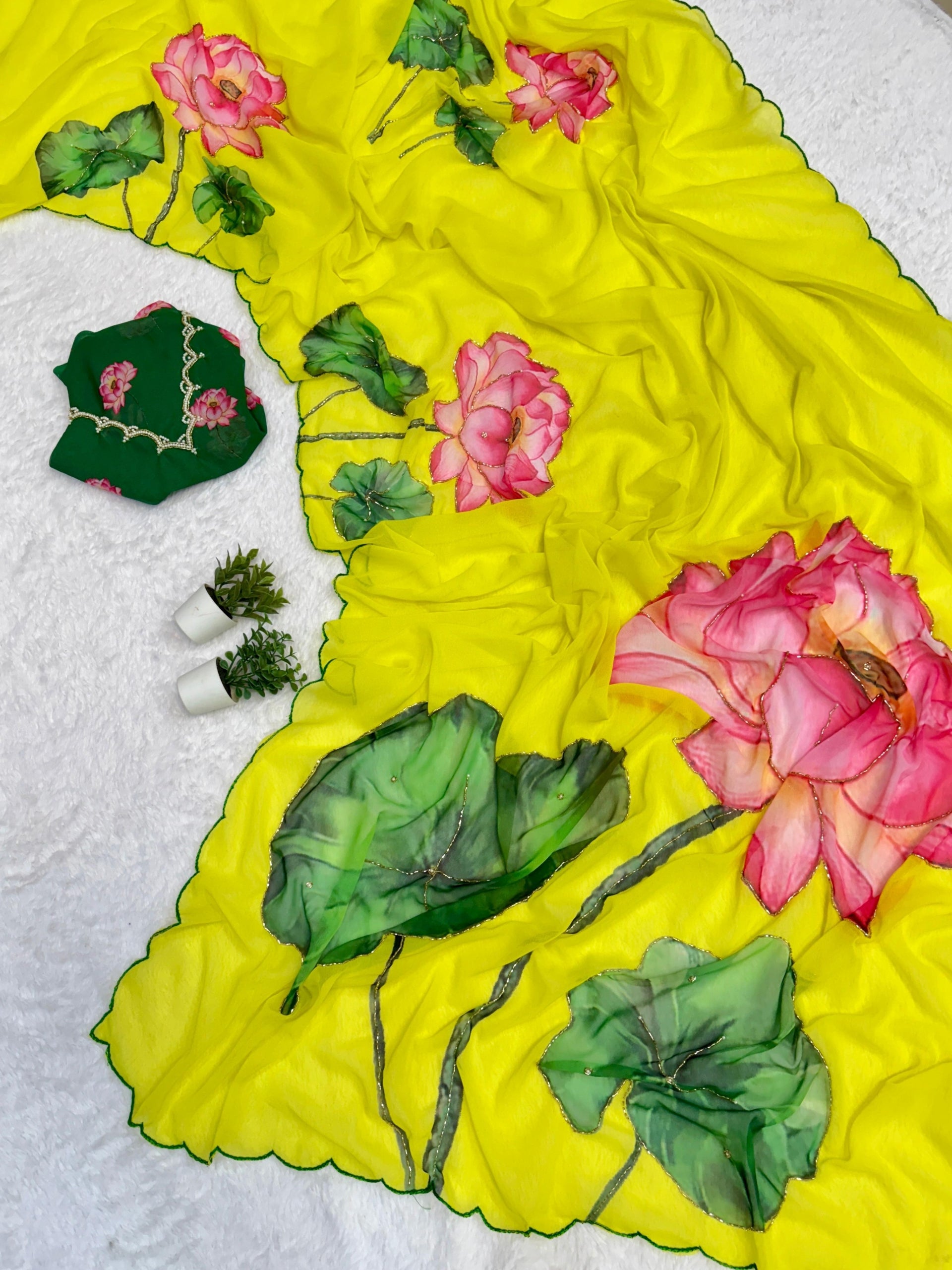 Georgette Floral Saree with Handwork
