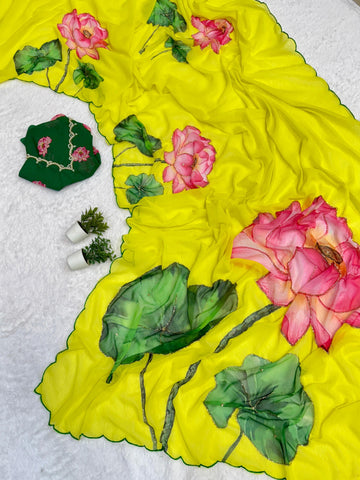 Georgette Floral Saree with Handwork