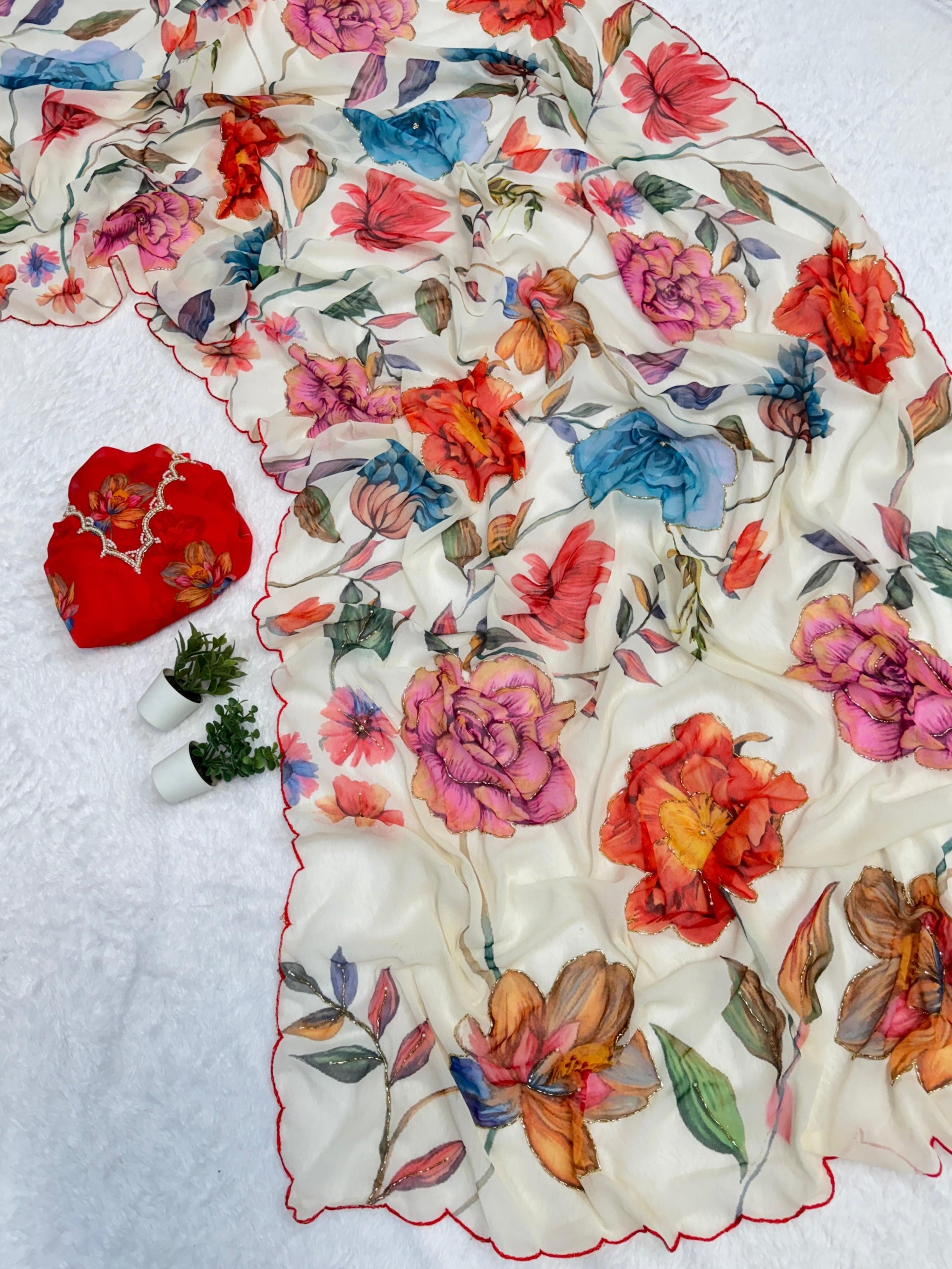 Georgette Floral Saree with Handwork