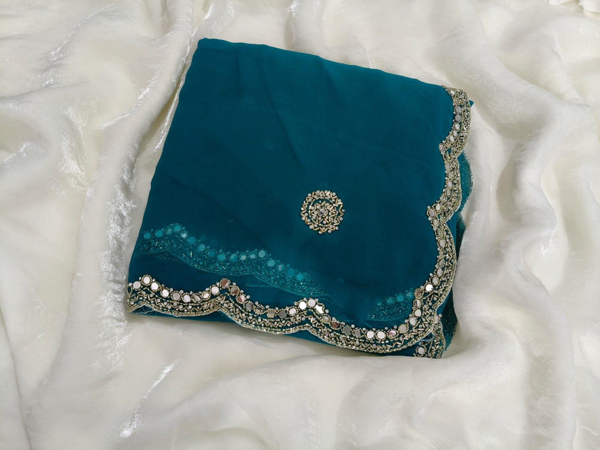 Premium Designer Blooming Georgette Sarees with Kardana Mirror Beads Work