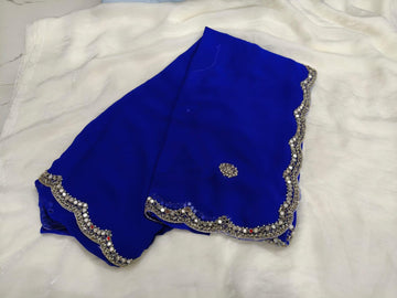 Premium Designer Blooming Georgette Sarees with Kardana Mirror Beads Work