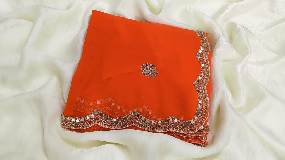 Premium Designer Blooming Georgette Sarees with Kardana Mirror Beads Work