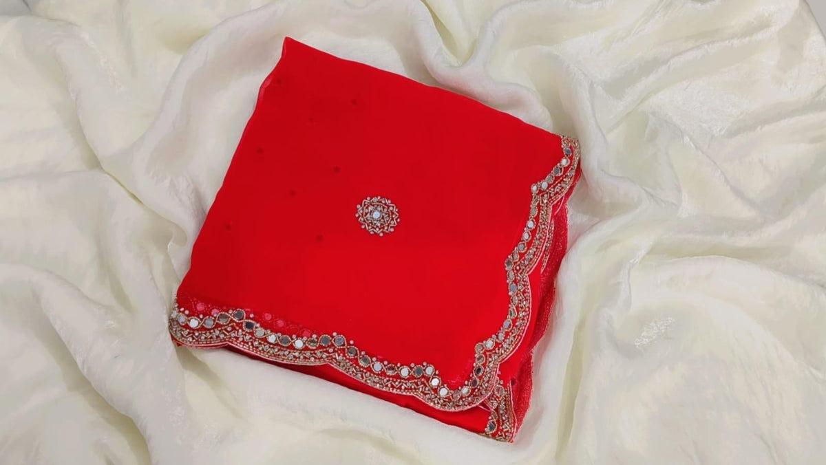 Premium Designer Blooming Georgette Sarees with Kardana Mirror Beads Work