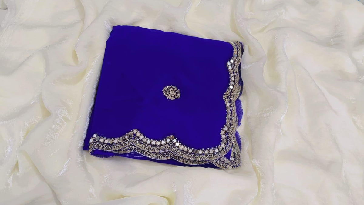 Premium Designer Blooming Georgette Sarees with Kardana Mirror Beads Work