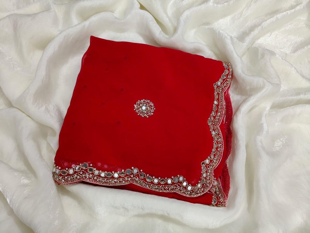 Premium Designer Blooming Georgette Sarees with Kardana Mirror Beads Work