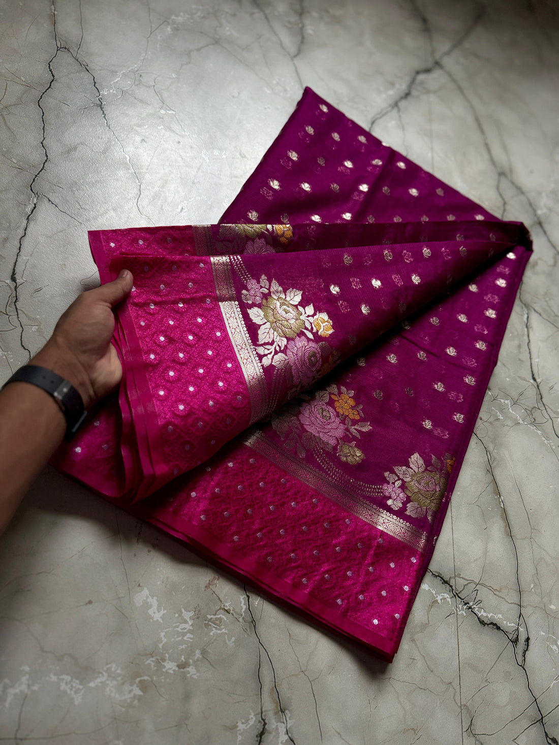 Semi Georgette Silk with Meena border