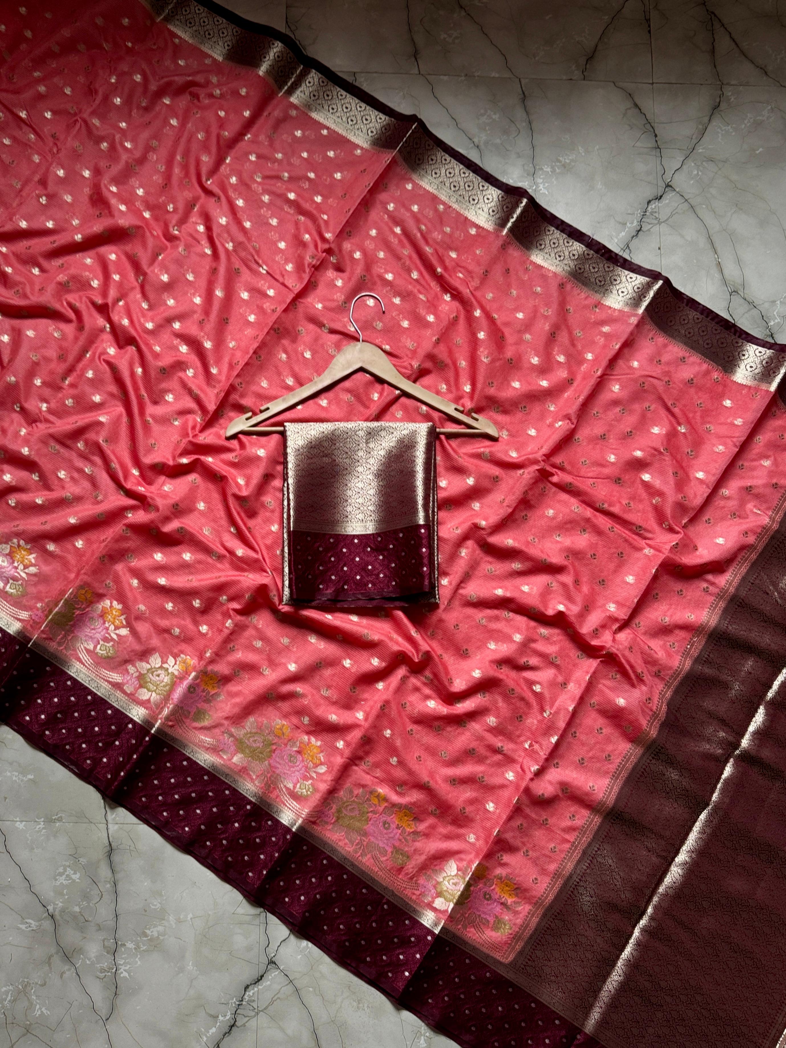 Semi Georgette Silk with Meena border