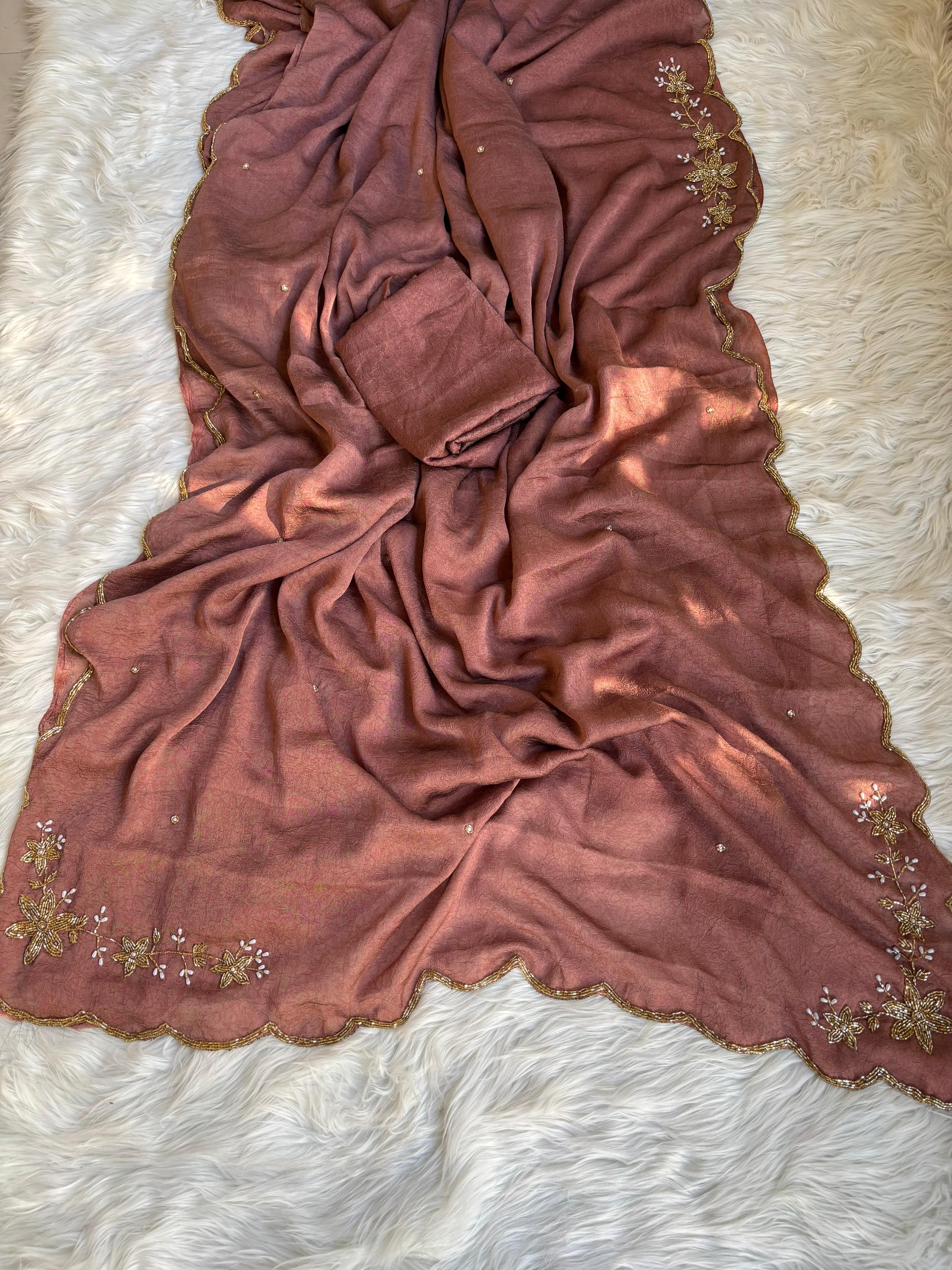 Soft Rangoli Crush Saree with Beautiful Handwork