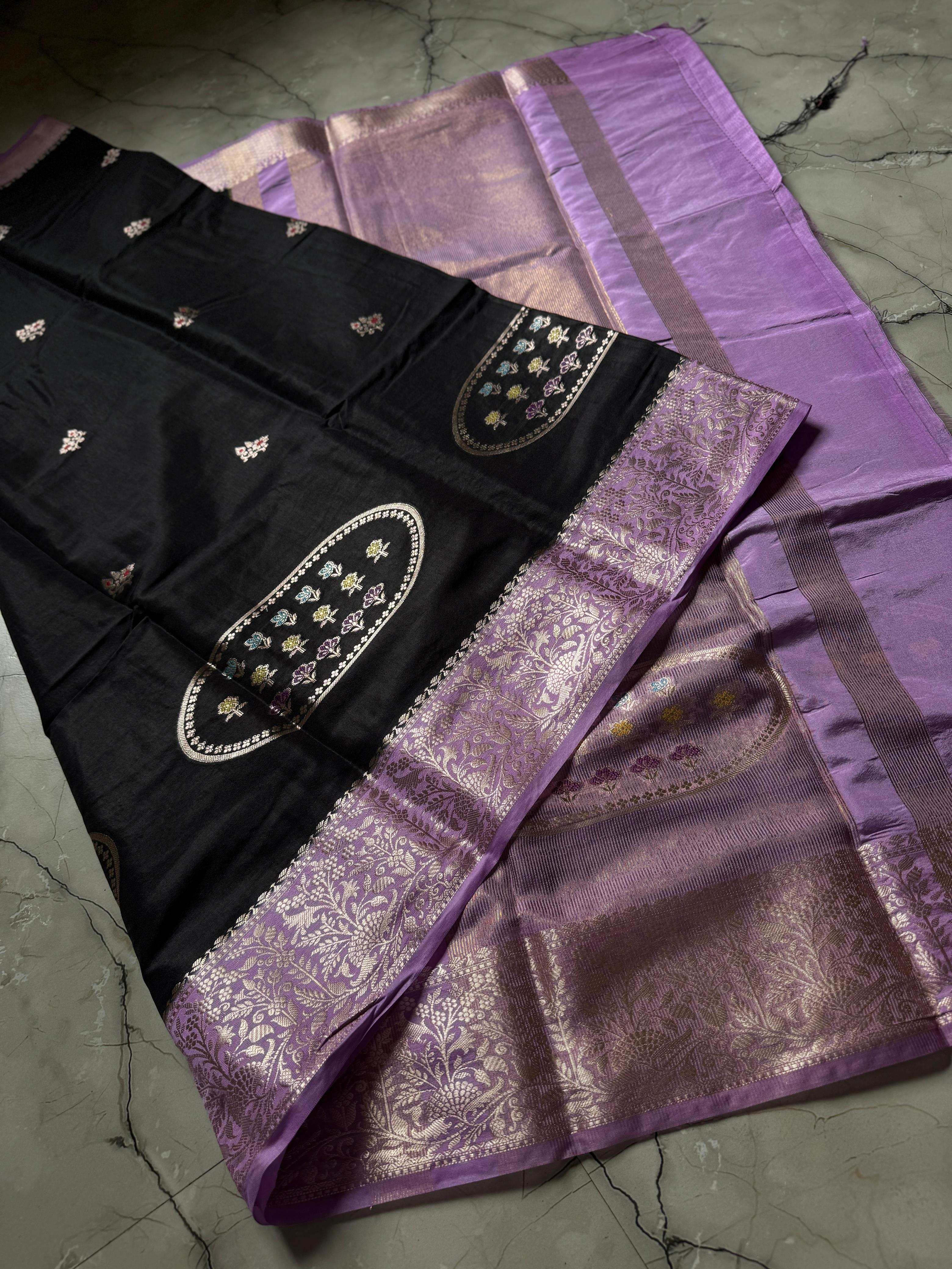 Banarasi Handloom Semi Katan Silk Dyble Fabric Saree