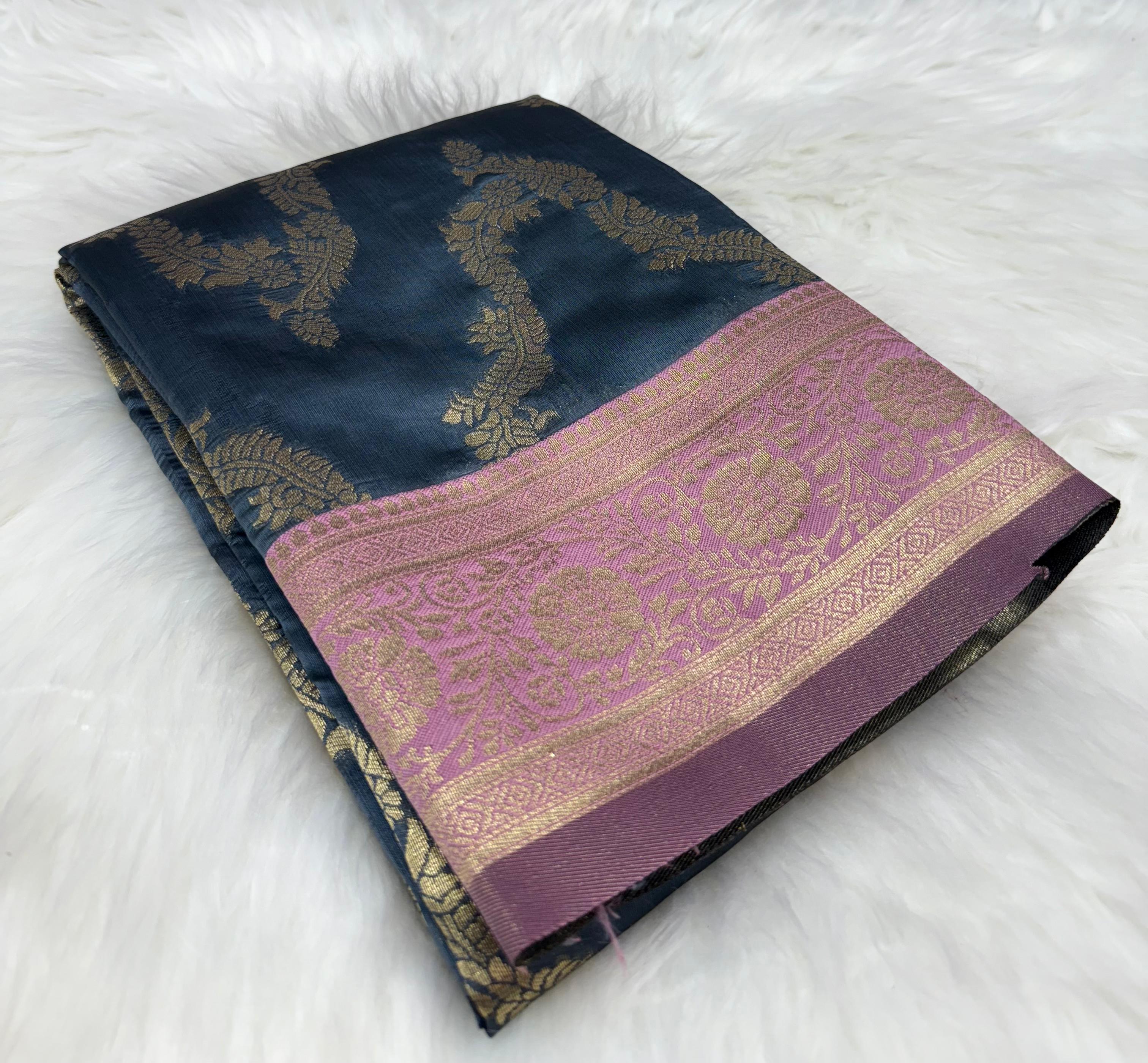 Beautiful Soft Foily Silk Sarees in Semi Kanchipattu Style