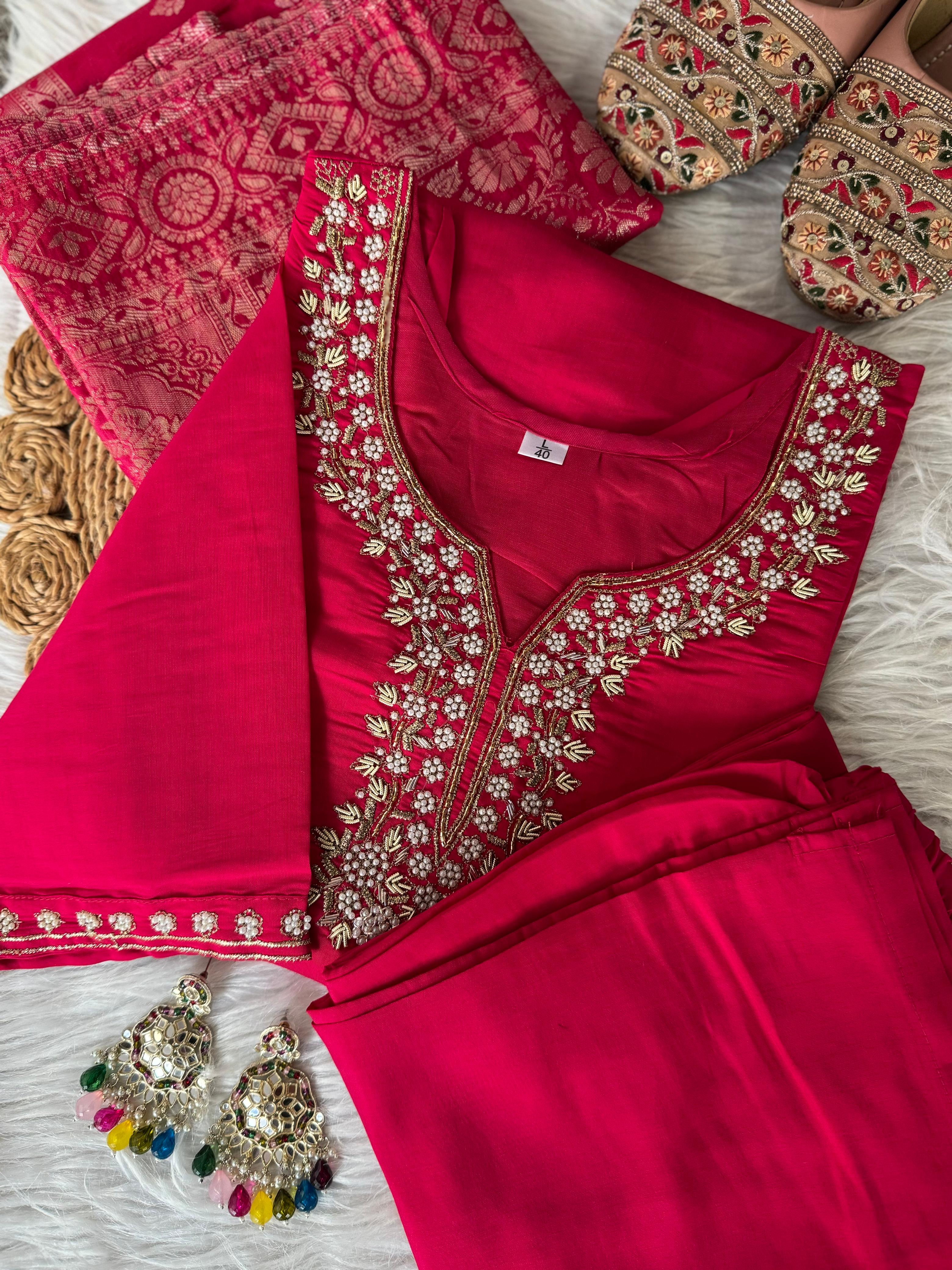 Beautiful Premium Pink Designer Kurti Set