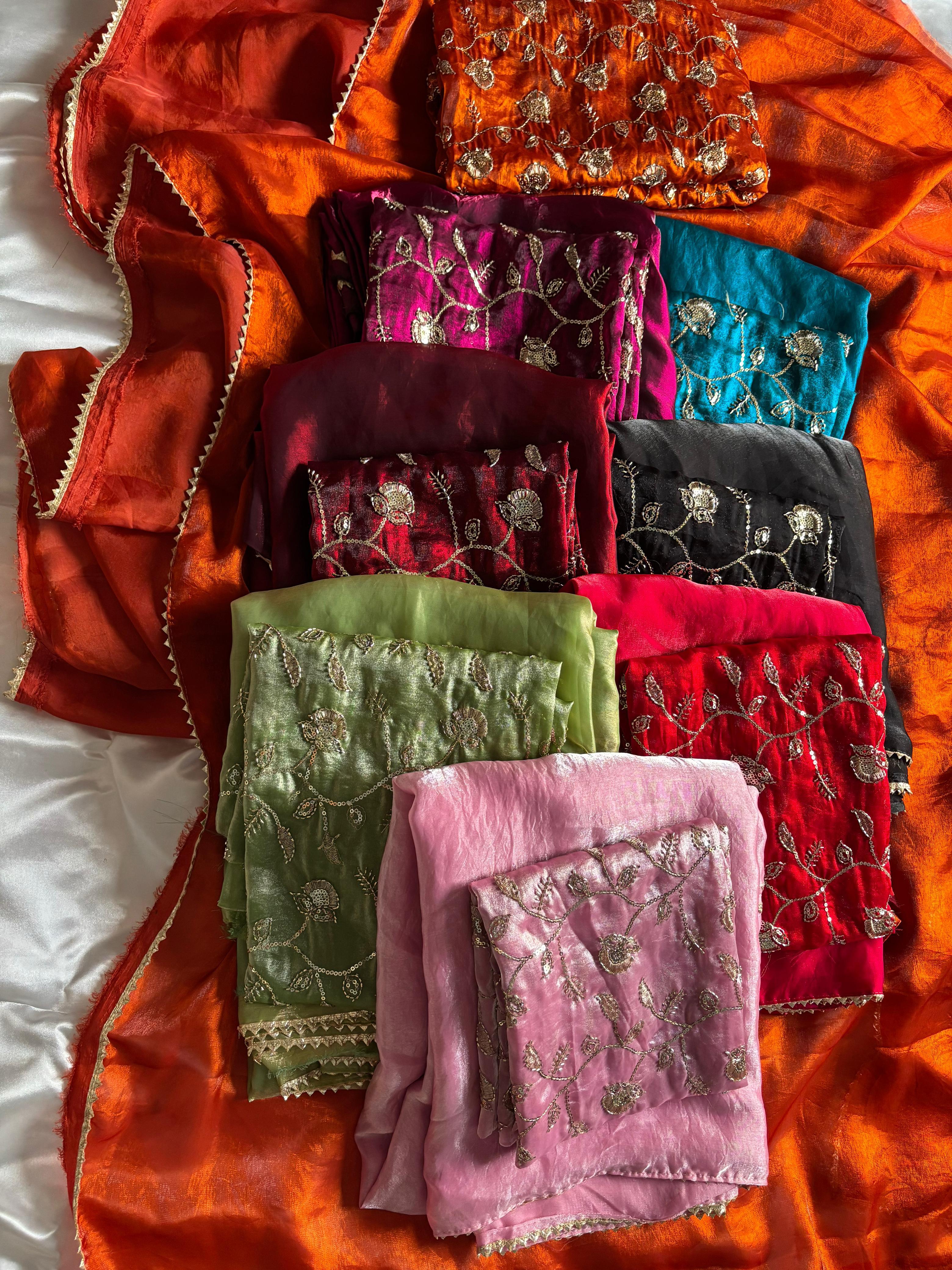Designer Space Silk Sarees with Beads Work Blouse