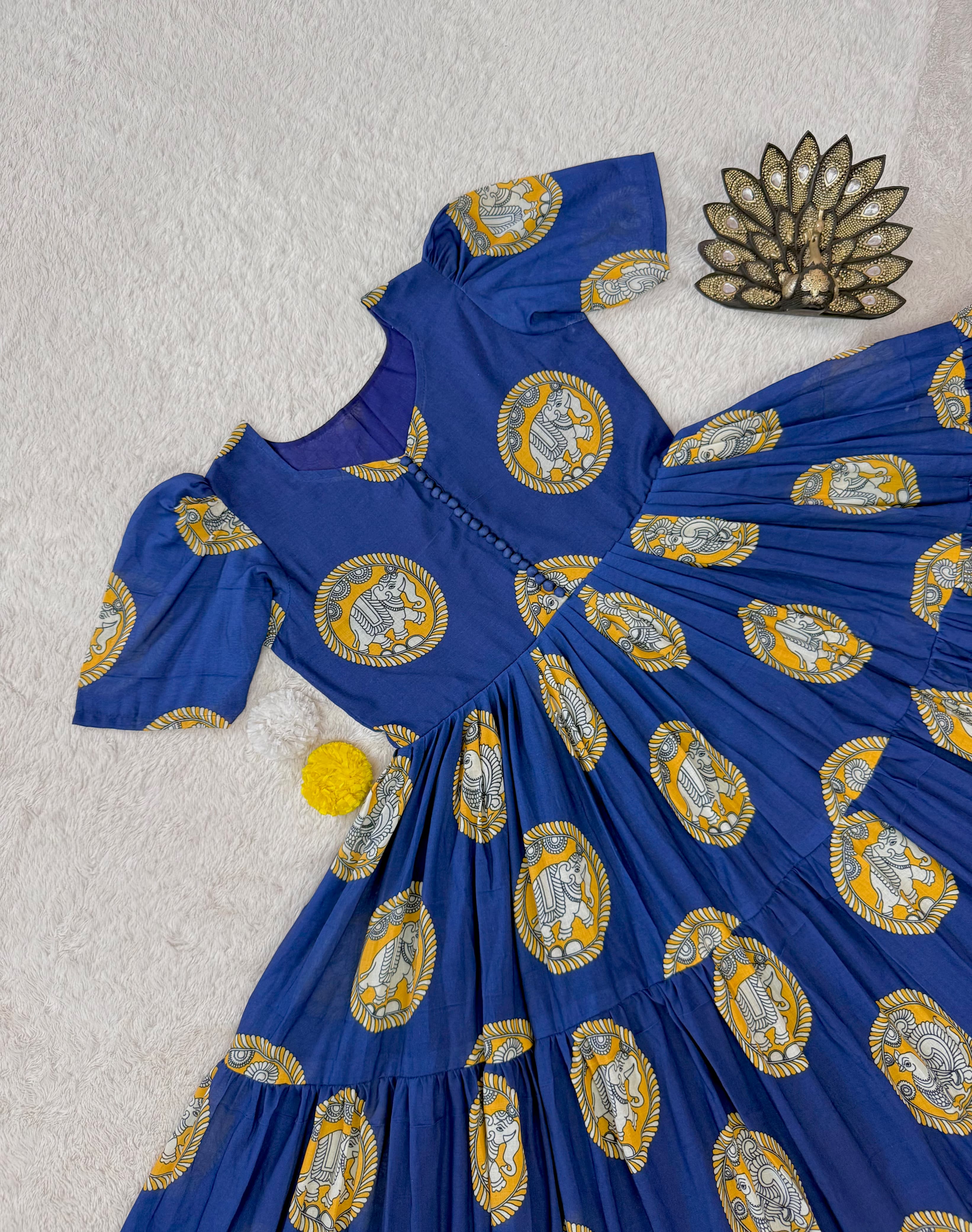 Cotton Kalamkari Block Printed Midi Dress