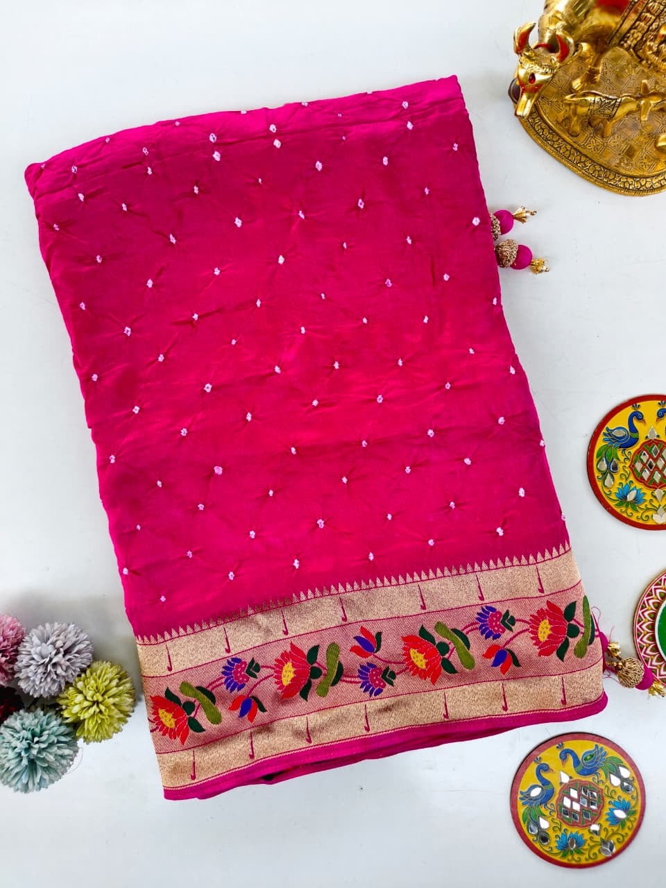 Pure Viscose Bandhini Sarees