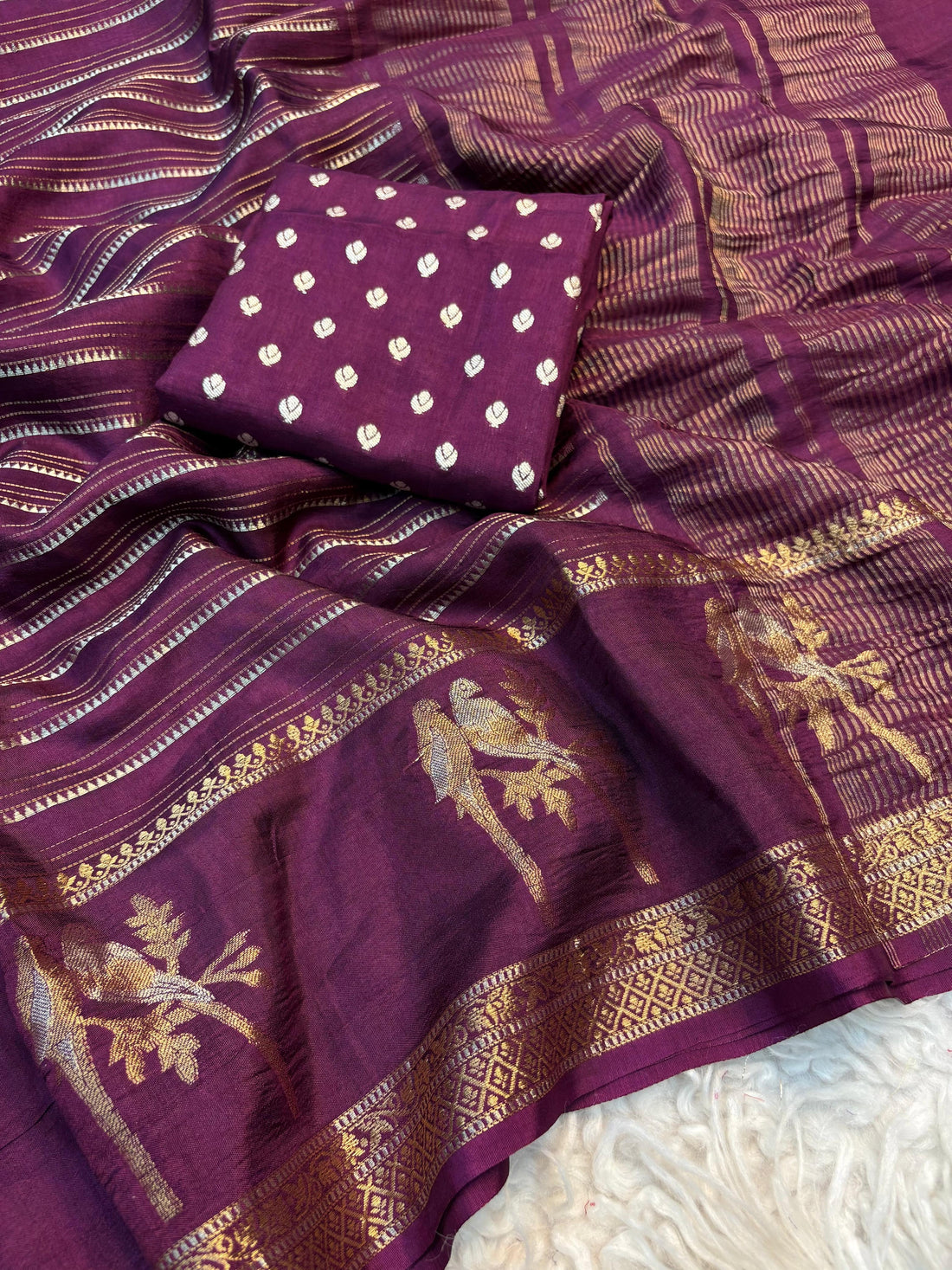 Beautiful Double Sparrow Design in Pure Viscose Russian Dola