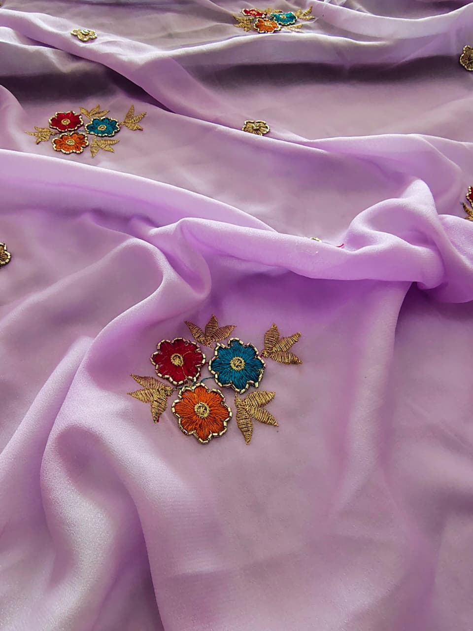 Star Georgette Sarees with Embroidery Khatli Work