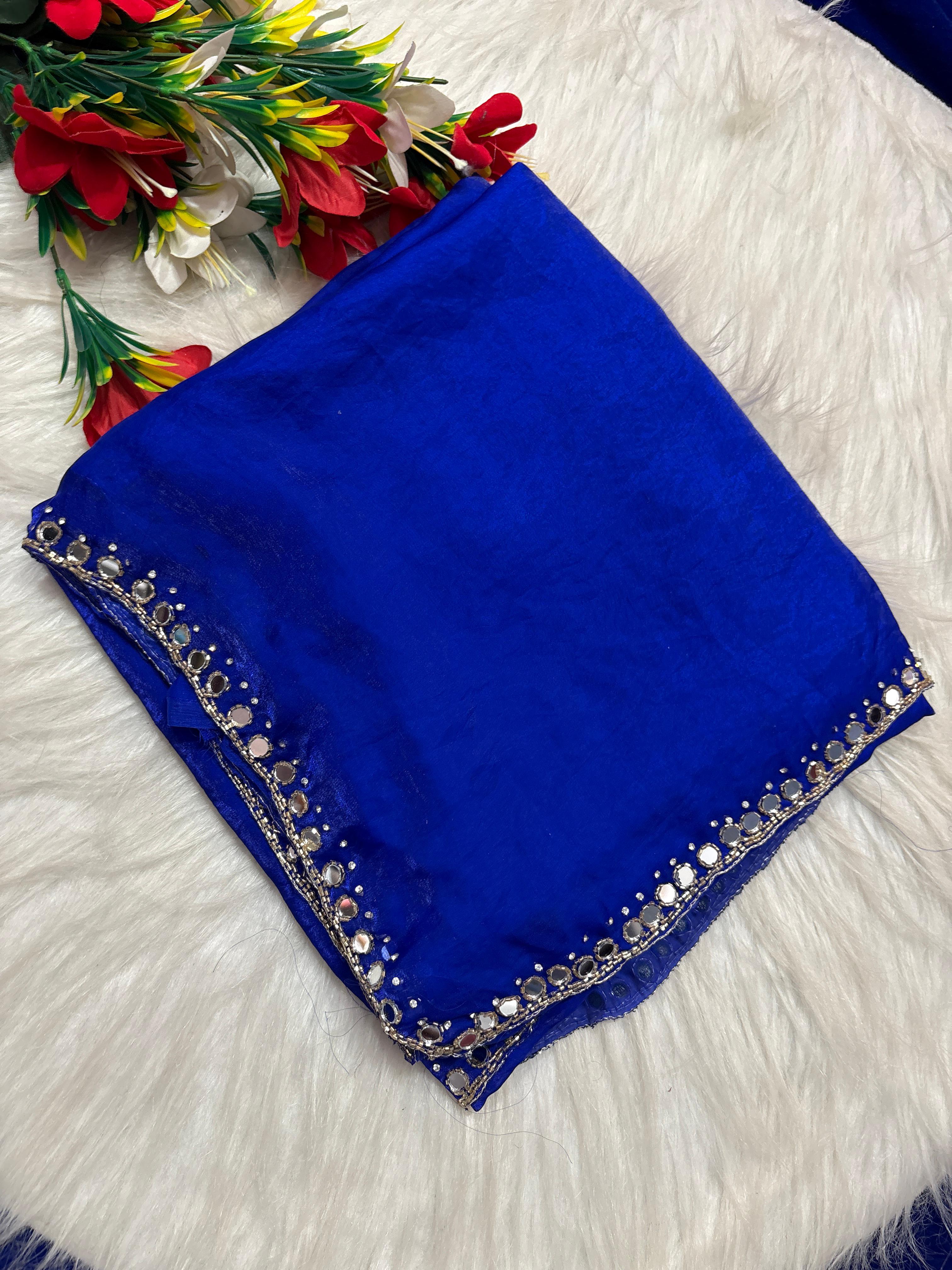Cocktail mirror work sarees