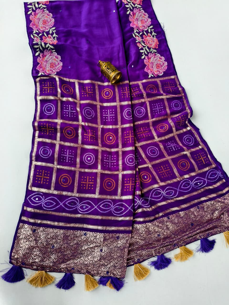 Pure Soft Dola Sarees with beautiful cross stitch & Aari Mirror Work