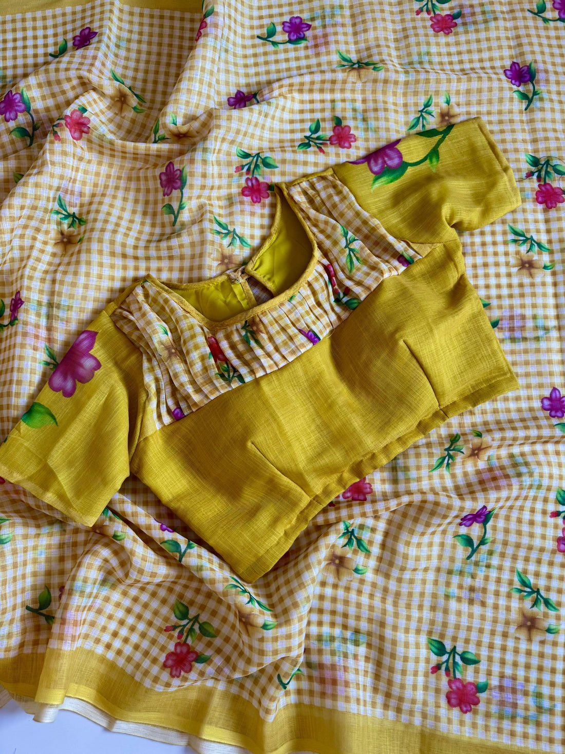 Floral Mul Cotton Saree with Stitched Blouse