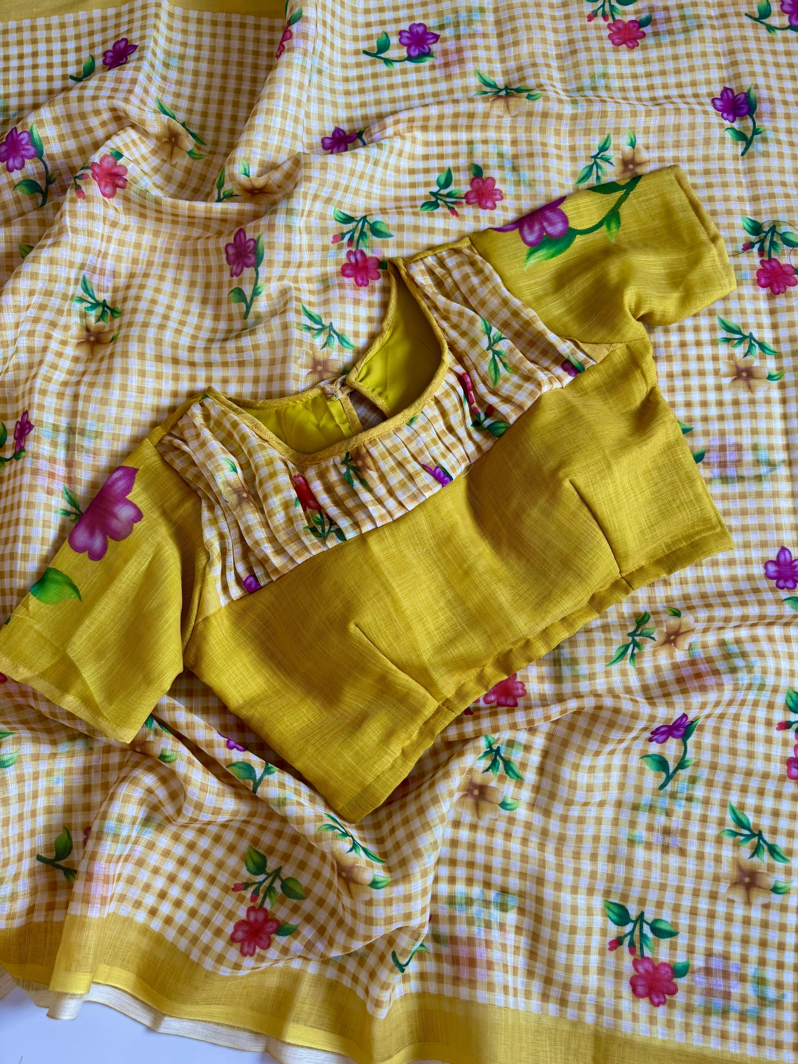 Floral Mul Cotton Saree with Stitched Blouse