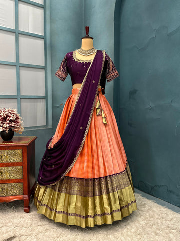 Premium Quality Pure Kanjivaram Silk Full Stitched Lehenga Set