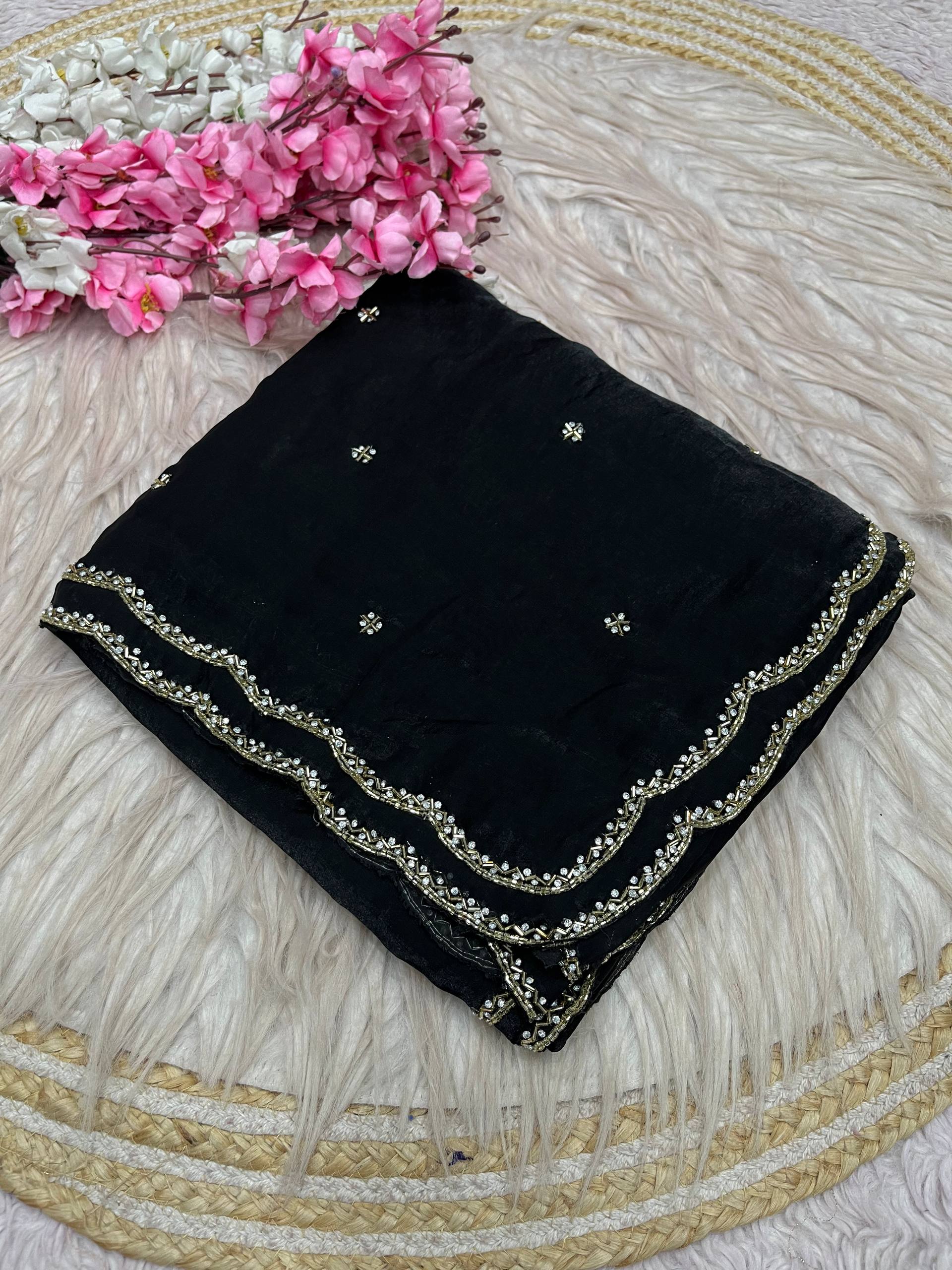 Space Silk Fandy sattin With Beautiful Khatli Cut Dana Handwork Along With Hand Diamond Work