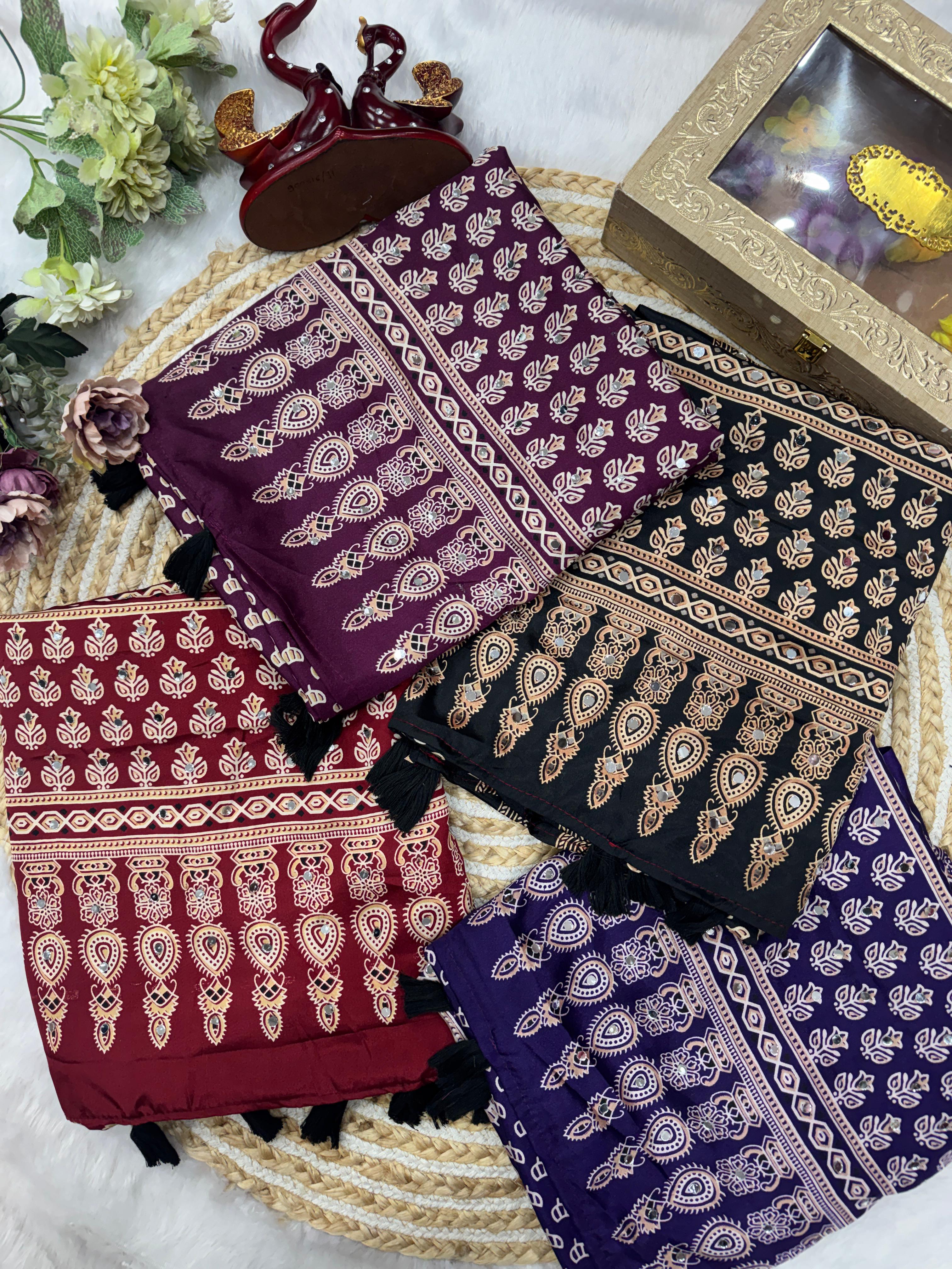 Soft Crepe Silk with Ajrakh Work Sarees