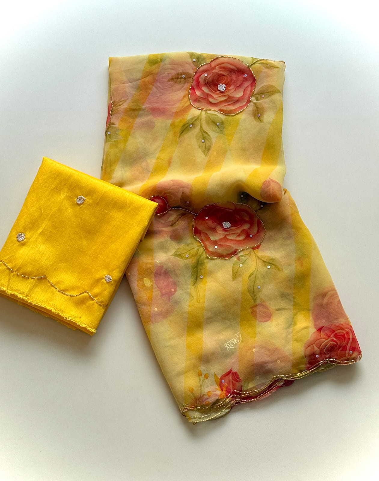 Soft georgette with cutdana work