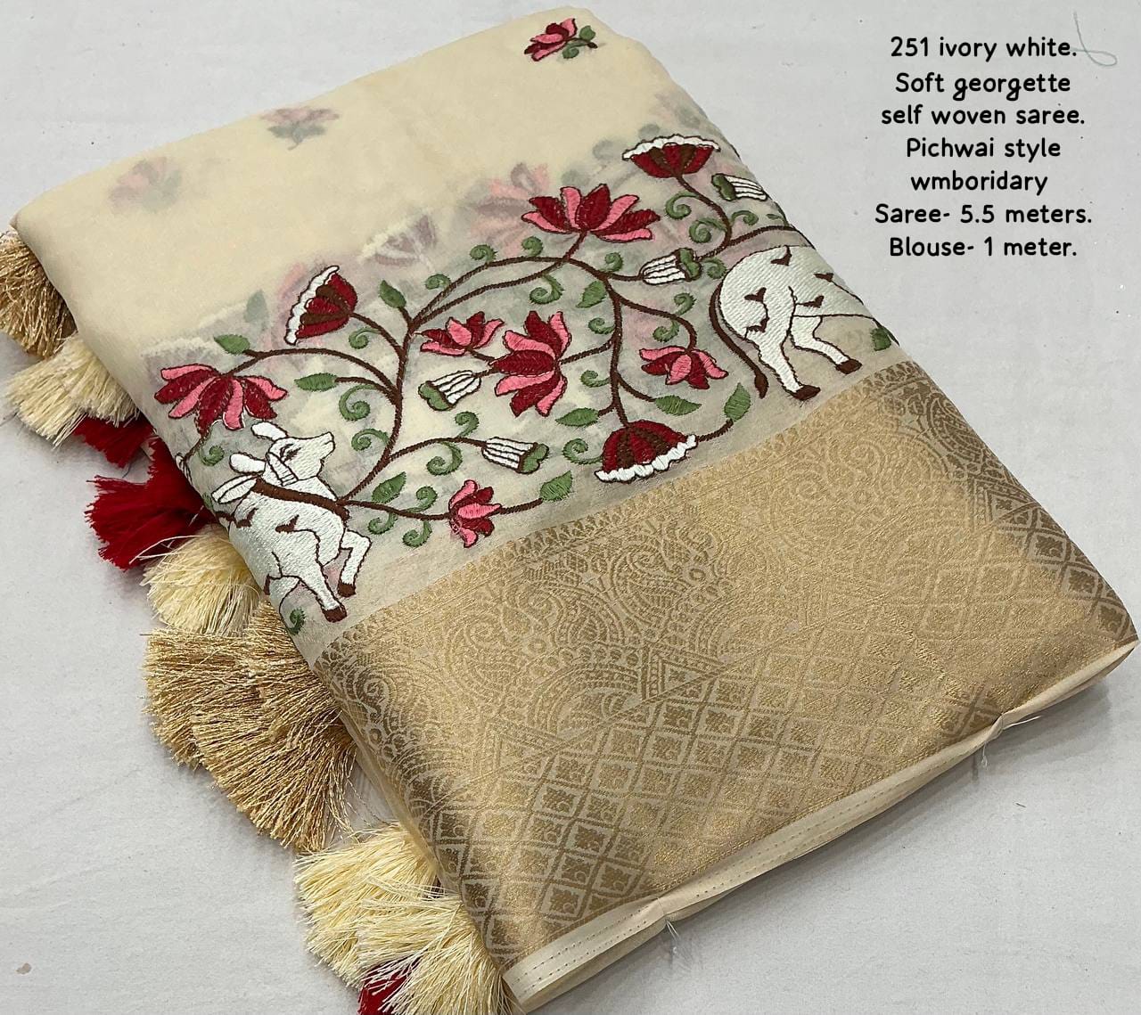 Designer Pichwai Style Embroidery Saree