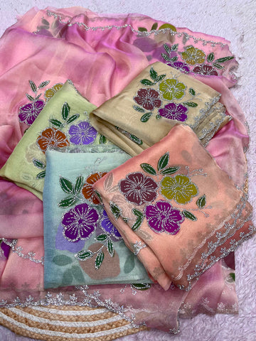 Beautiful Brush Print Saree with allover Jarkan Work