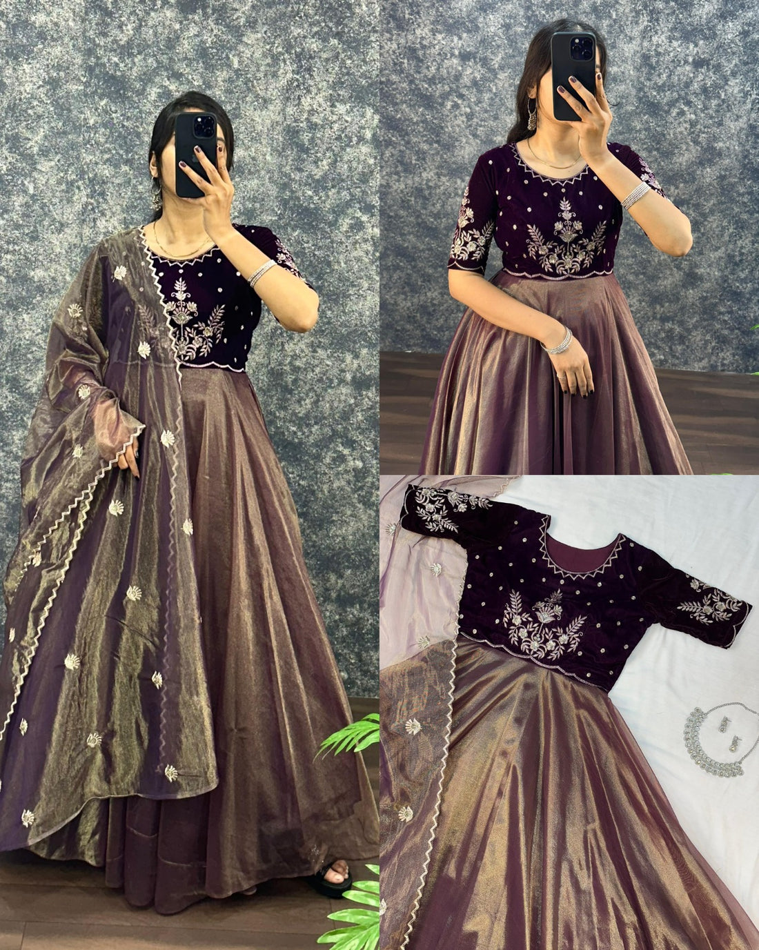 Designer Anarkali Gown & Duppata with Embroidery Work