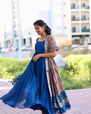 Festival Special Beautiful Maggam Work Rangoli Silk Gown