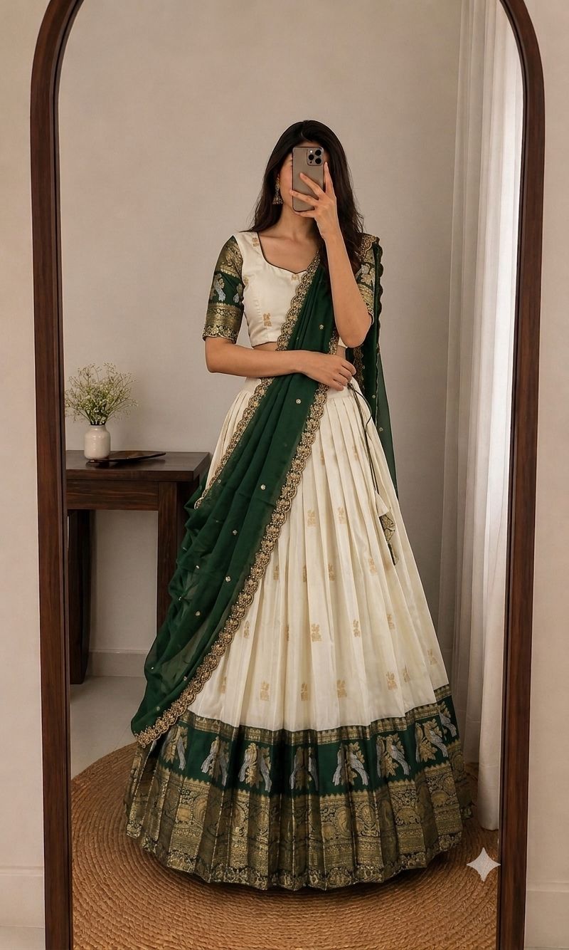 Exclusive Designer Premium Quality Pure Kanjivaram silk full stiched Lehenga