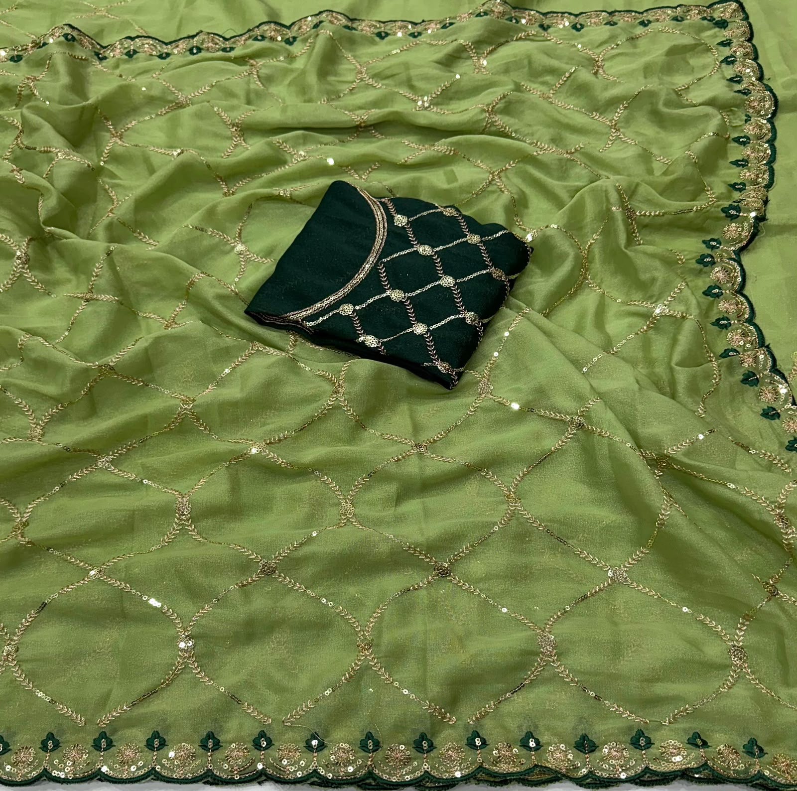 Star Georgette Sarees with Multi Sequence Work With Running Blouse