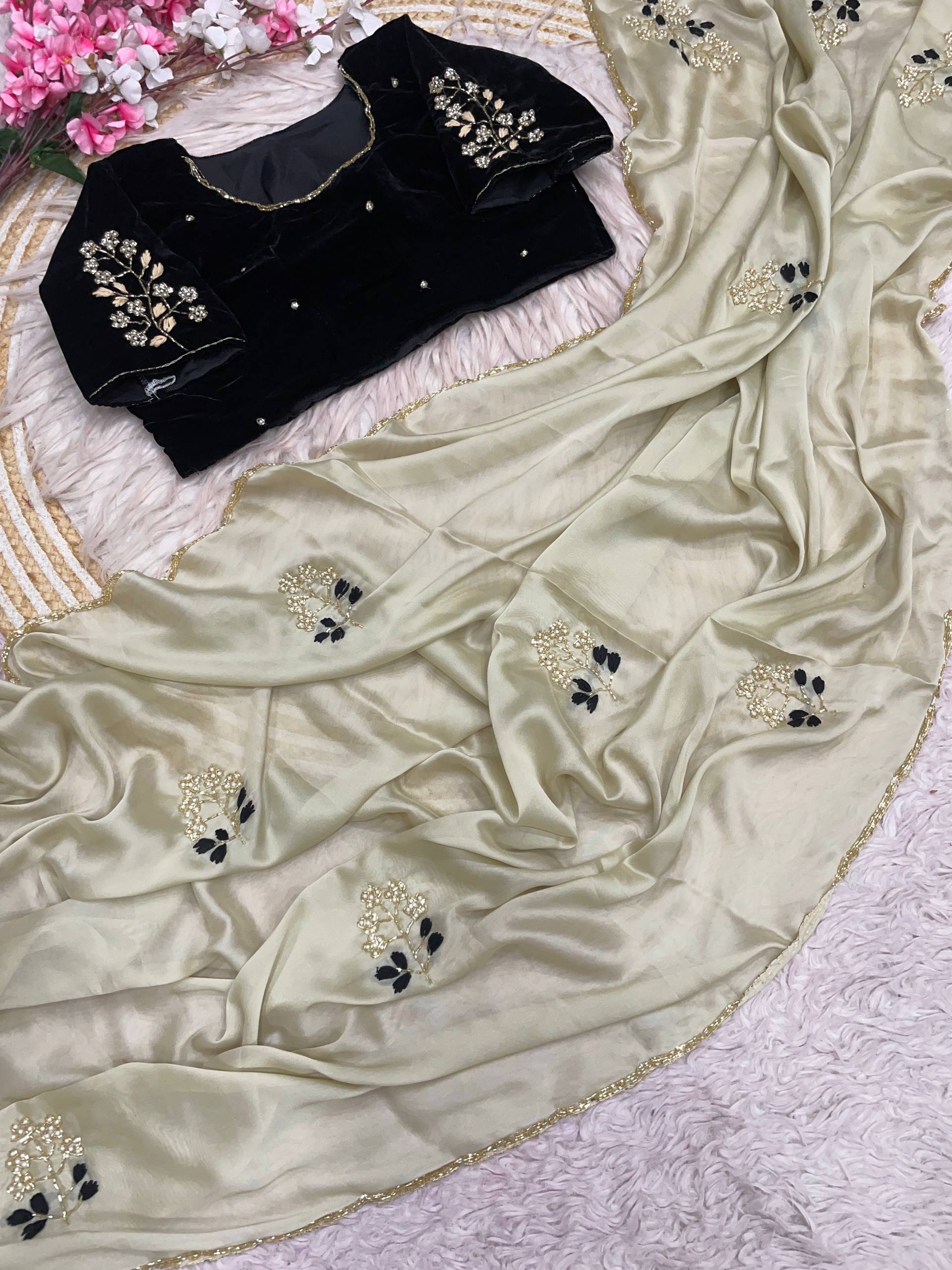 Elegant Rangoli Silk with Maggam Thread Work on Saree & Blouse