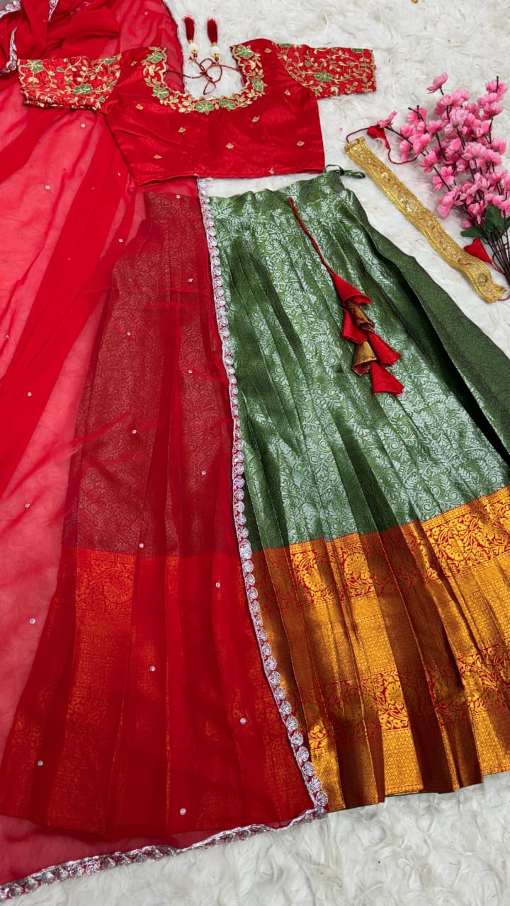 Exclusive Designer Premium Quality Pure Kanjivaram silk full stiched Lehenga